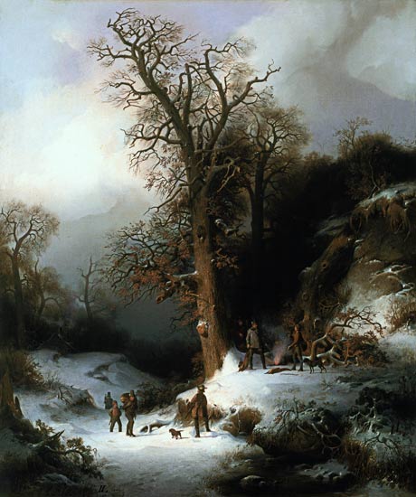 Hunting scene in a winter landscape. from Wilhelm Lichtenheld
