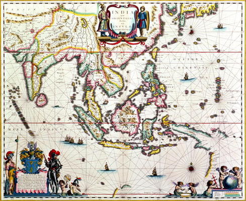 India Quae Orientalis Dicitur, Et Insulae Adiacentes, map showing South-East Asia and The East Indie from Willem Blaeu