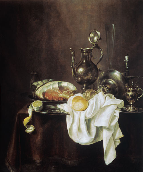 Still Life of Ham and Silver Plate from Willem Claesz Heda