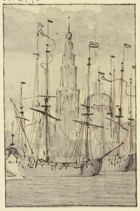 Schiffe, vor einer Kirche liegend from Willem van de Velde d. J.
