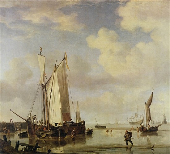 Dutch Vessels Inshore and Men Bathing from Willem van de Velde the Younger