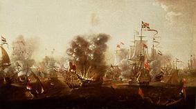 Explosion of the Eendracht in the Battle of Lowestoft from Willem van der Stoop