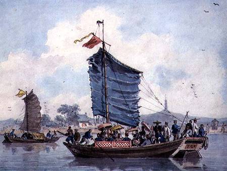 Chinese river scene with Junks under sail from William Alexander