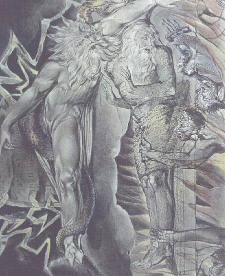 Illustrations of the Book of Job; Job's Evil Dreams, showing Job's God, who has become Satan with cl from William Blake
