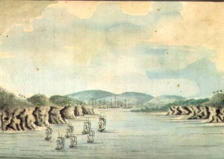'Sirius' and convoy, the Supply and Agent's Division going into Botany Bay from William Bradley