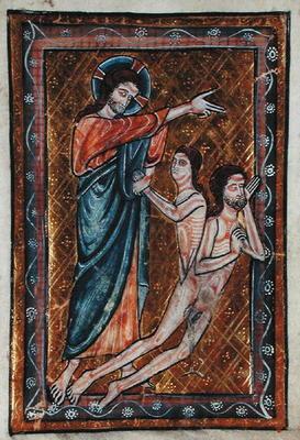 The Creation of Adam and Eve from a Book of Hours (vellum)