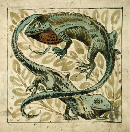 Lizards, design for a tile  on from William De Morgan