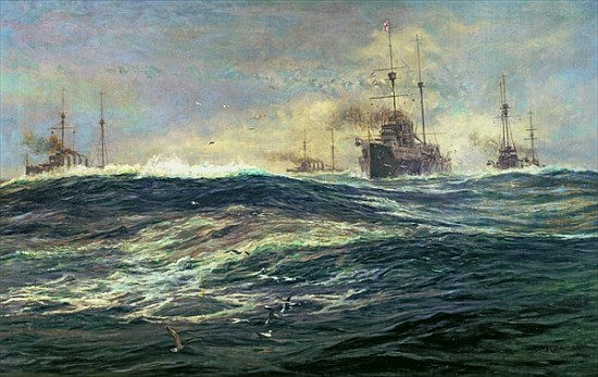 1st Battle Squadron of Dreadnoughts Steaming down the Channel in 1911 from William Lionel Wyllie