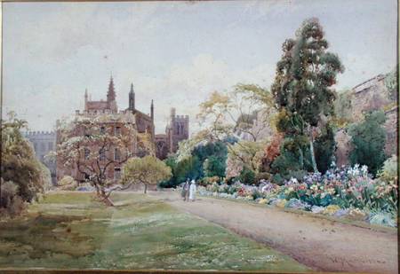 The long walk and flower border in May - New College, Oxford from William Matthison