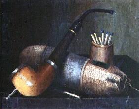 Still Life of Pipe Tobacco and Matches
