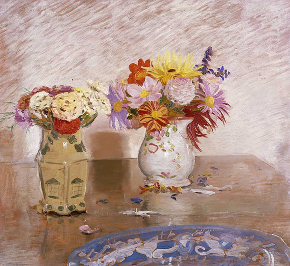 Two Vases of Flowers and a Blue Plate, 1925 from William Nicholson