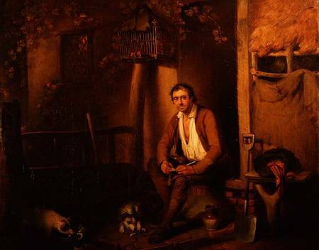Cottage exterior with seated labourer from William Redmore Bigg