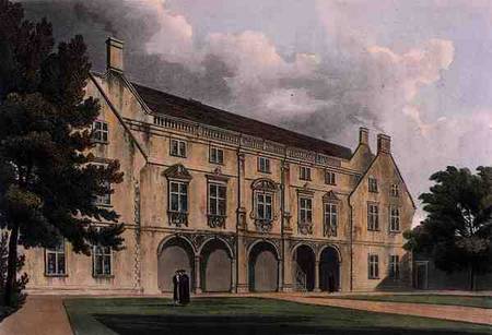Exterior of Magdalen College Library, Cambridge, from 'The History of Cambridge', engraved by Joseph from William Westall
