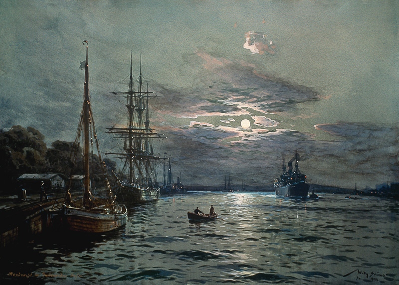 Mondnacht im Hafen von Swinemünde from Willy Stöwer