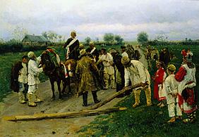 The wedding procession on the village