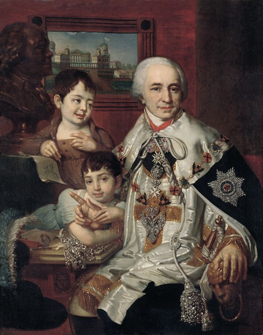 Portrait of Admiral Count Grigory Grigoryevich Kushelev (1754-1833) with children from Wladimir Lukitsch Borowikowski
