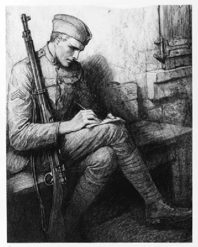 Writing a letter, c.1919 (litho) from Wladislaw Theodore Benda