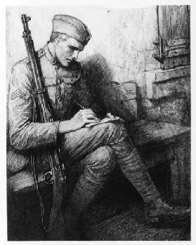 Writing a letter, c.1919 (litho)