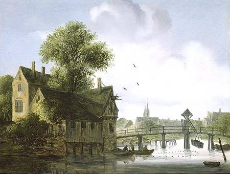 A Town on a river with a bridge from Wouter Knyff