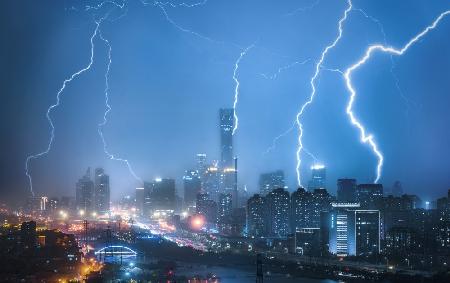 Lightning storm over the city