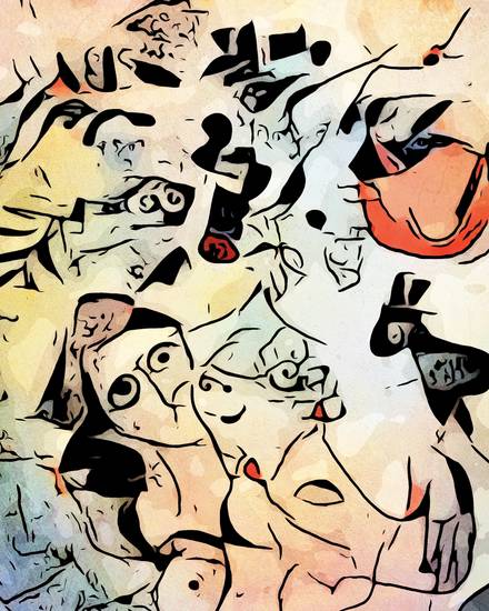 Miro trifft Chagall (Die Liebenden unter der roten Sonne)