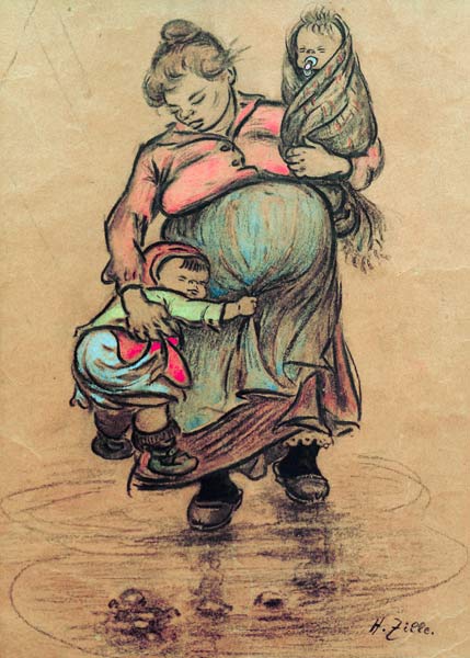 H.Zille, Mutter mit zwei Kindern from Heinrich Zille
